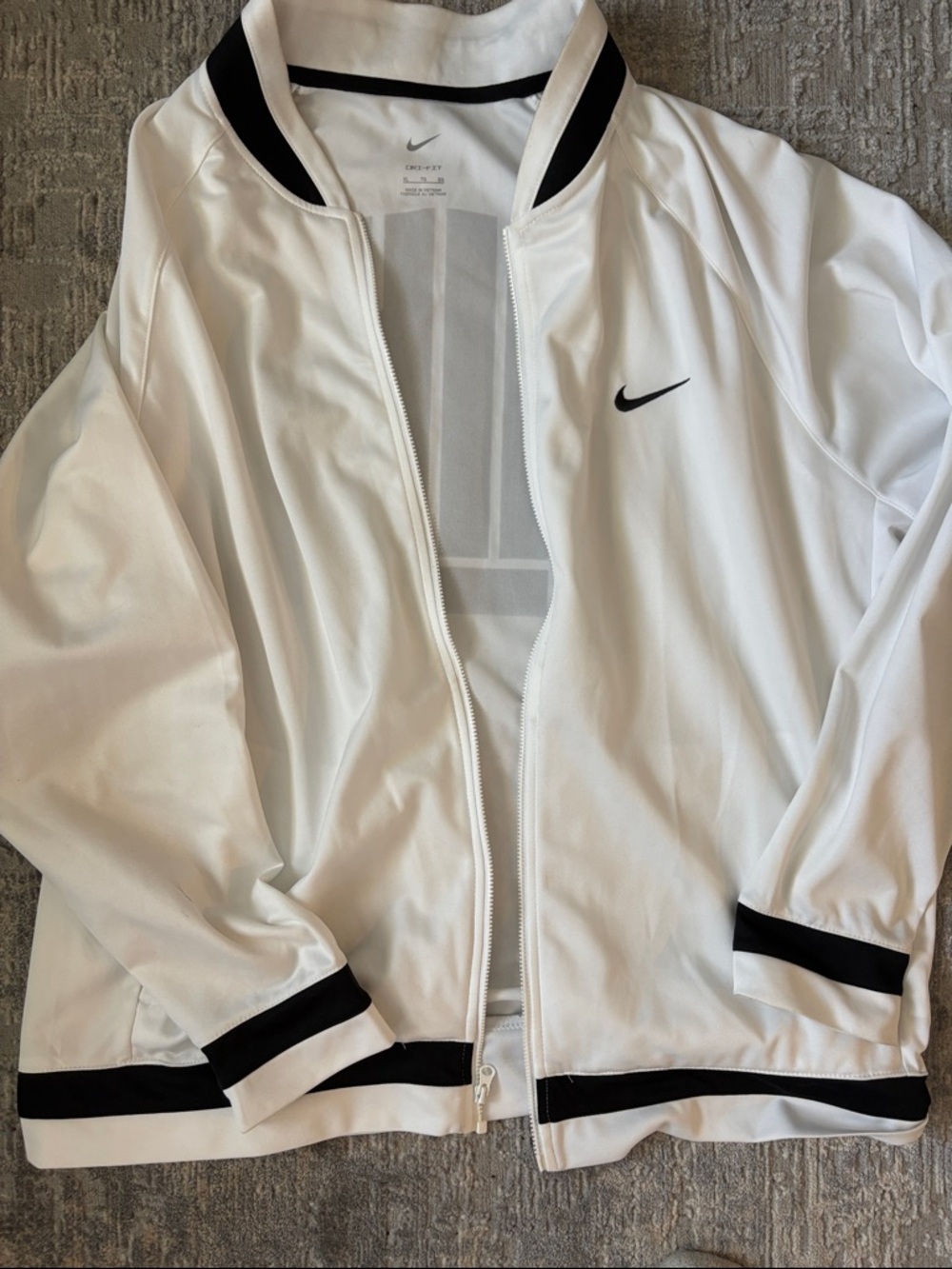 Nike White and Black Zip-Up Athletic Jacket